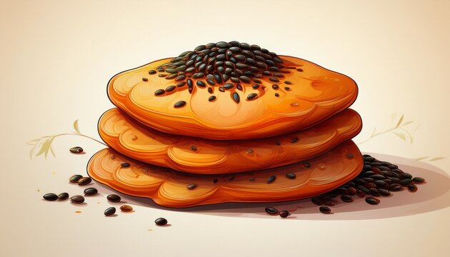 delicious isolated iraqi kleicha stacked on each other with rich texture and black seeds