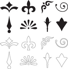 Decorative Ornament Icons Set, Vintage Fleur de Lis Swirl Design Elements Vector Illustration Solid and Outline © RafiqCreative