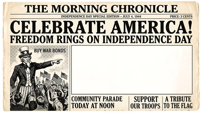 Close-up of vintage newspaper broadsheet with bold headlines and black-and-white print