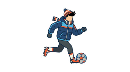 Boy Kicking Soccer Ball Energetically Outdoors. © Ike
