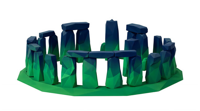 Low Poly Stonehenge 3D Model with Green and Blue Gradient