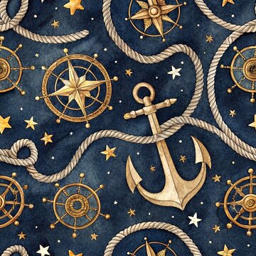 Navy Anchor Digital Paper Pack with Seamless Watercolor Nautical Maritime Anchor Patterns for Scrapbook Crafts