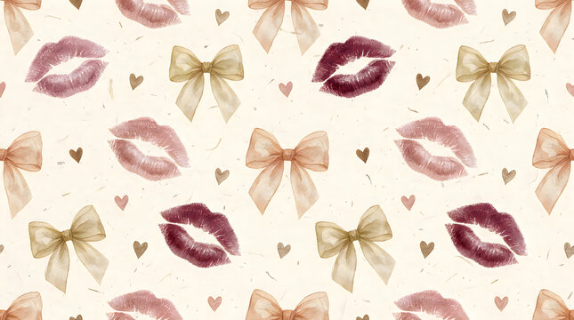 Vintage valentine's day pattern with lips bows and hearts