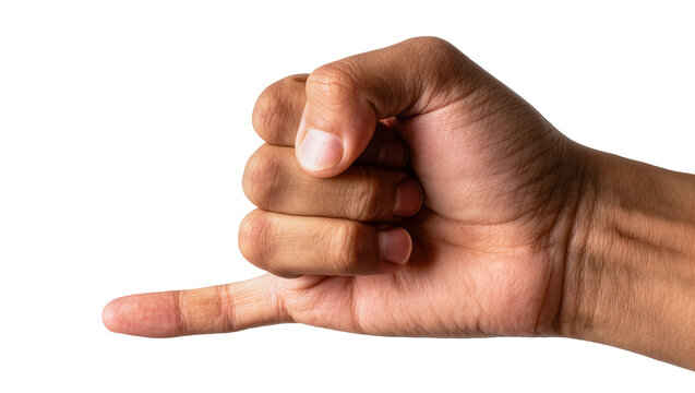 Human hand forming pinky promise gesture with index finger extended