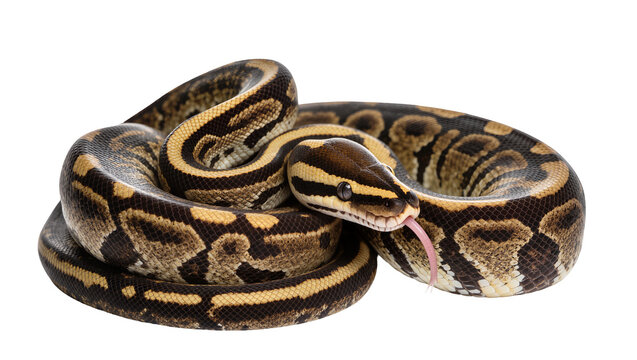 Ball python coiled with tongue flicking
