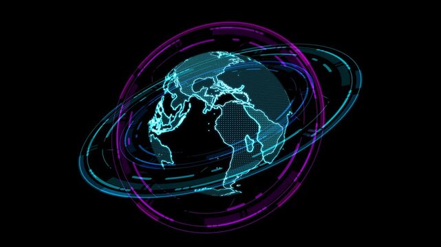 global network wireless connection simulation on monitor digital technology triple station ring