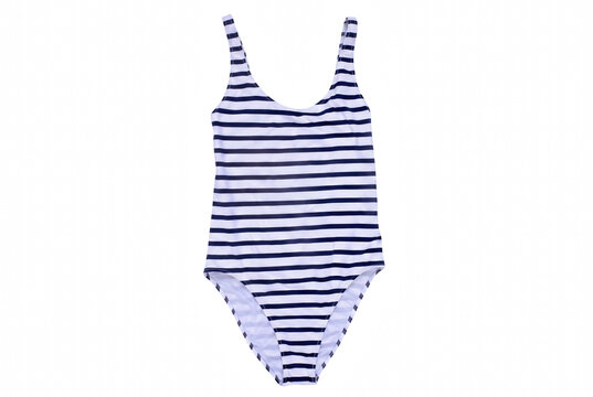 Blue and White Striped One Piece Swimsuit