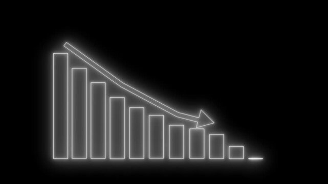 Neon-style bar chart showing descending bars with downward arrow animation