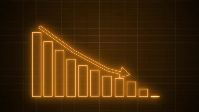 Neon-style bar chart showing descending bars with downward arrow animation