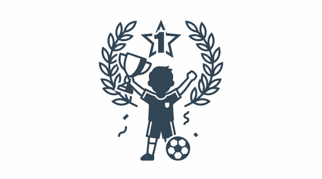 Boy holding trophy and soccer ball.