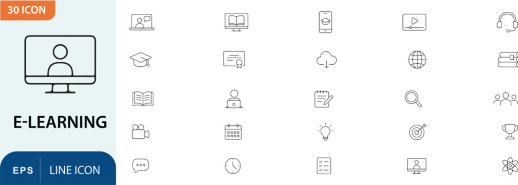 E learning icons set for online education and digital learning