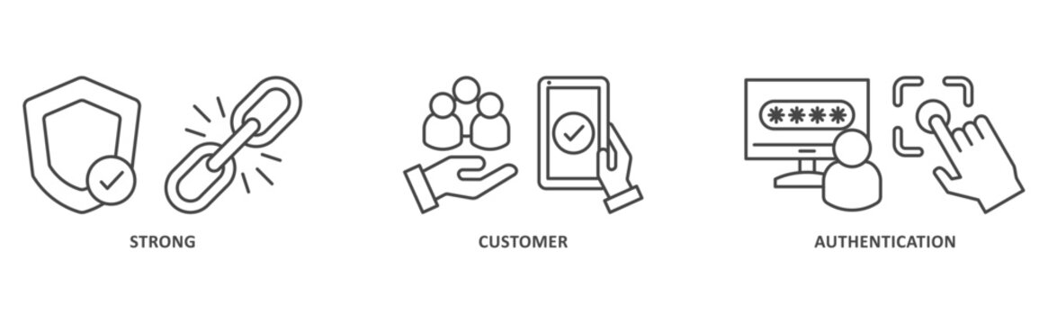 SCA banner web icon illustration with icon of strong, customer, authentication