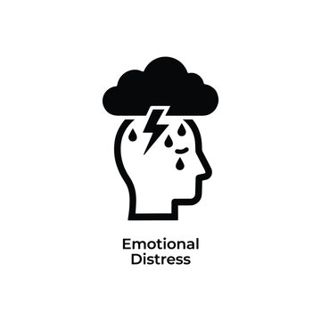 Human head silhouette with storm cloud and teardrop a black and white line icon anxiety concept counseling crisis depression