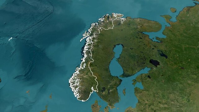 3D animated map of Norway with Flag and borders