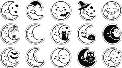 Fototapeta premium Halloween vector bundle 15 spooky moon icons for decoration and design