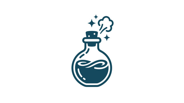 Magic potion in glass bottle.
