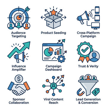 Marketing Strategy Business Icons Set.