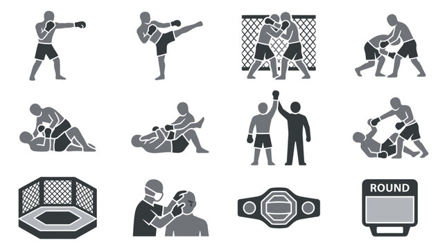Mixed martial arts fighters in action.