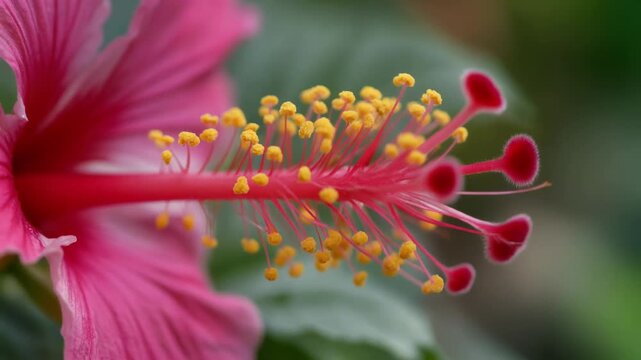 Pink lotus flower close-up with bees pollinating in nature petals
