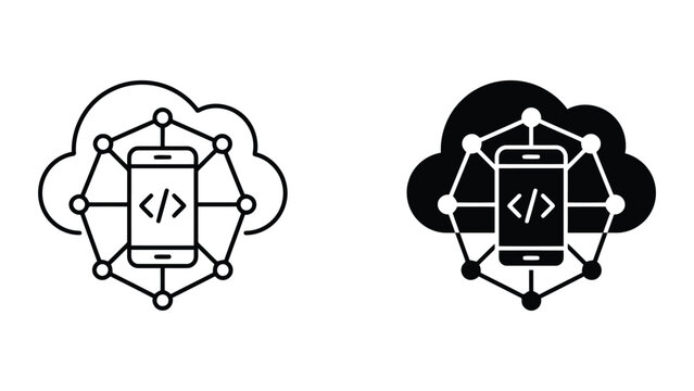 Cloud computing software development icon with code on phone, computing