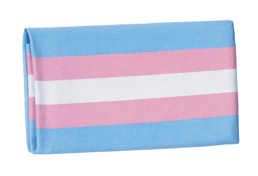 Folded Transgender Pride Flag Textile Isolated on Black Background
