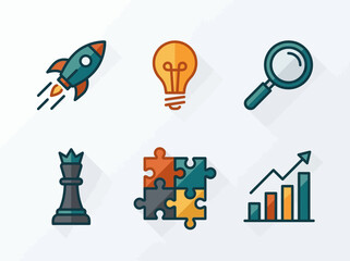 Naklejka premium Business Startup and Strategy Vector Icon Set