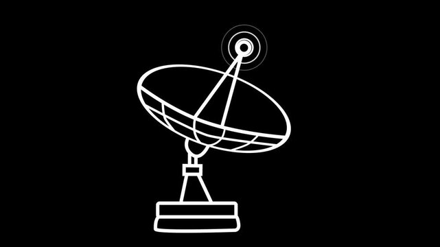 Line drawing of a satellite dish antenna isolated simple communication icon animation