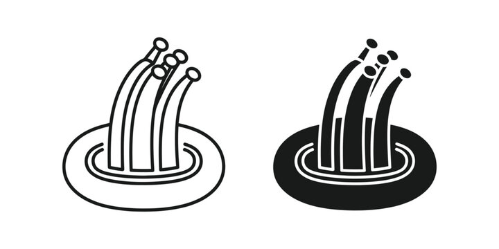 Fiber optic cable connection set featuring stylized data transmission lines in black and white internet