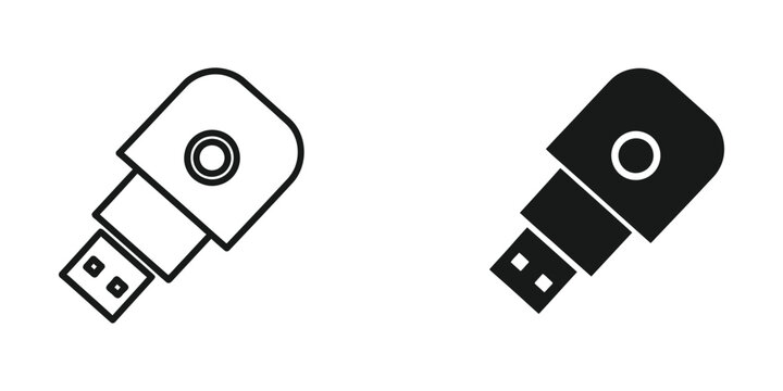 Minimalist usb flash drive set featuring outline and solid black styles for digital data storage concepts