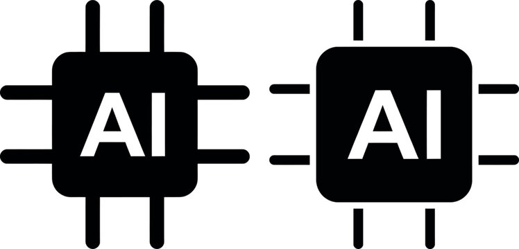 Artificial intelligence computer chip processor icon set with processor technology computer