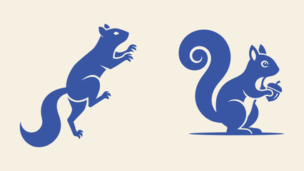Squirrel vector icons set with jumping and sitting squirrel holding an acorn for logo design © Artastic