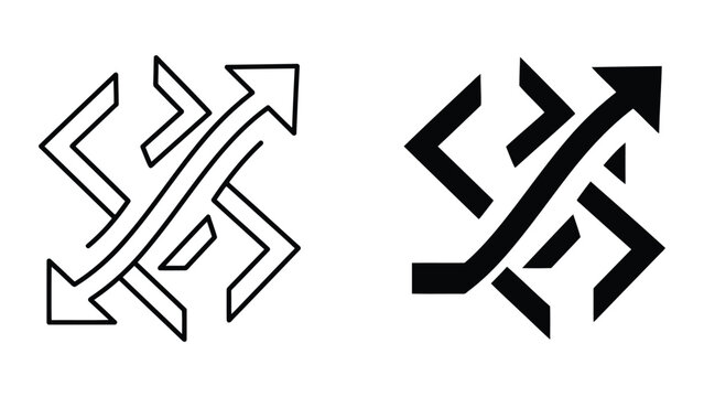 Abstract crossover arrows icon set in flat and outline style with crossover