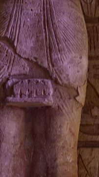 Ancient Egyptian chamber with statues and decorated ceiling inside the Abu Simbel Temple, showcasing sacred architecture, carvings, and timeless spiritual symbolism. Egypt.
