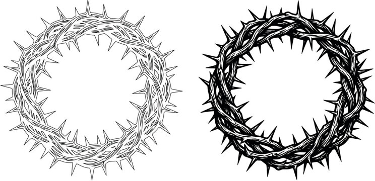 Graphic illustration of a crown of thorns for religious concepts with religion, christianity