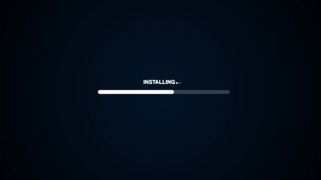 Animated installing updates progress bar on dark background. Digital transformation and software installation process