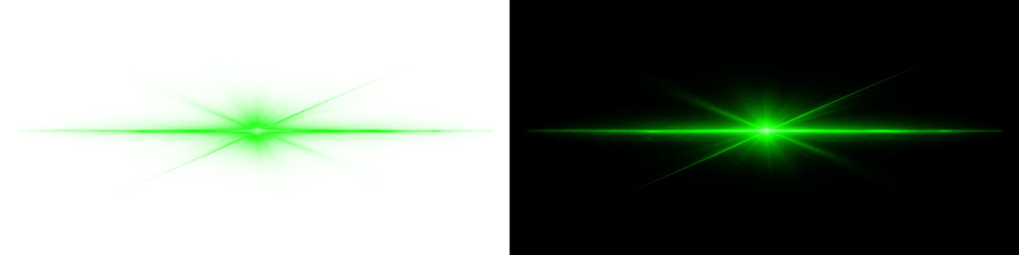 Green lens flare light effect isolated on transparent background emerald glowing sunburst beam rays digital star burst illustration abstract bright glow.