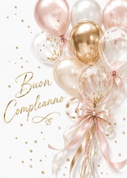 Luxury Rose Gold Birthday Balloons Celebration Background With Elegant Decorative Ribbons
