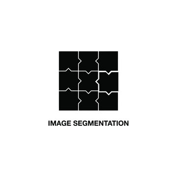 Nine interlocking square blocks a black silhouette on a white background representing image segmentation puzzle pieces blocks background geometric