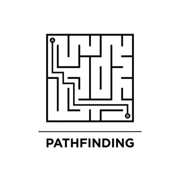 Intricate maze illustration with entry and exit points labeled a and b on a white background labyrinth puzzle pathfinding