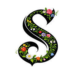 Obraz premium PNG Floral decorative letter S