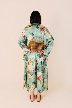 Woman wearing floral kimono 