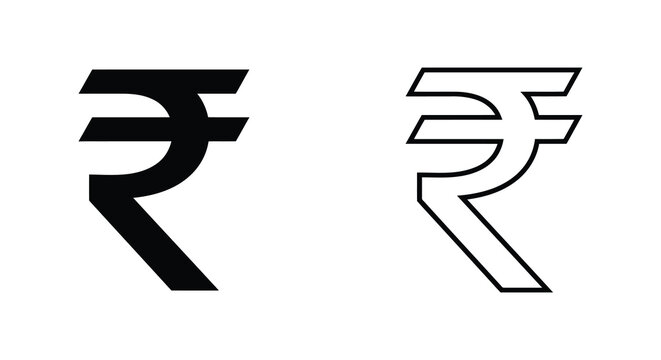 Indian Rupee Symbol In Two Styles Black And White Line Art Illustration