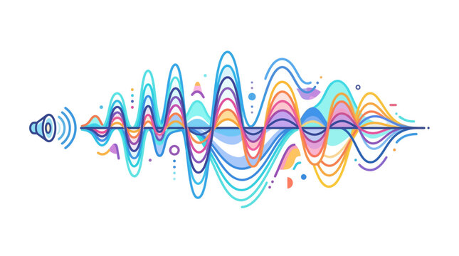 Sound wave, colorful audio signal, music waveform, equalizer pattern, vibrant frequency isolated on Transparent Background