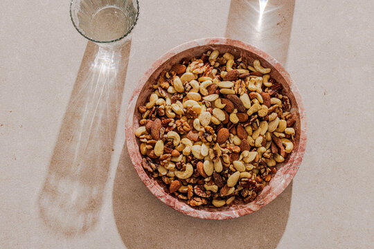 Nuts in a marble bowl