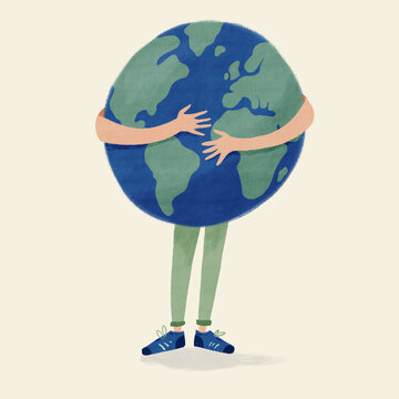 Person hugging the planet earth