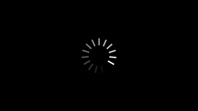 Minimalist circular loading spinner animation on black background, for web and, app ui progress buffering