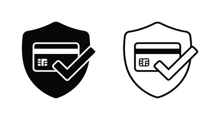 Credit card security icon with checkmark inside shield shape black and white © MSTMAJEDA