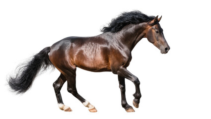 Dark brown horse with black mane and tail trotting © Peregrine