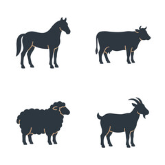 Silhouettes of horse goat sheep cow. © dika