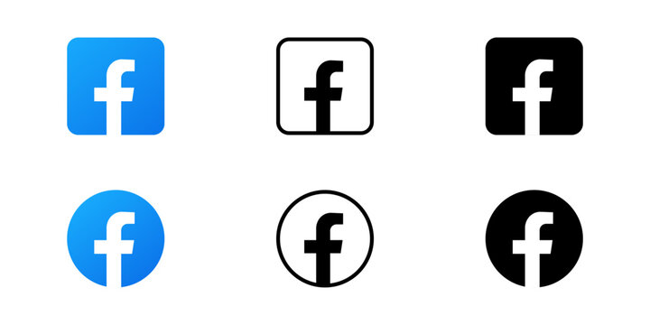 Facebook social media app logo set vector illustration.